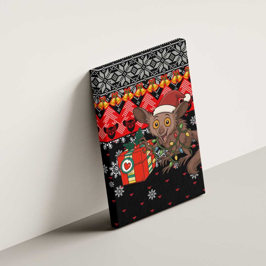 Madagascar Christmas Canvas Wall Art Aye Aye Lemur Santa Hat Holiday Lights - African Pride