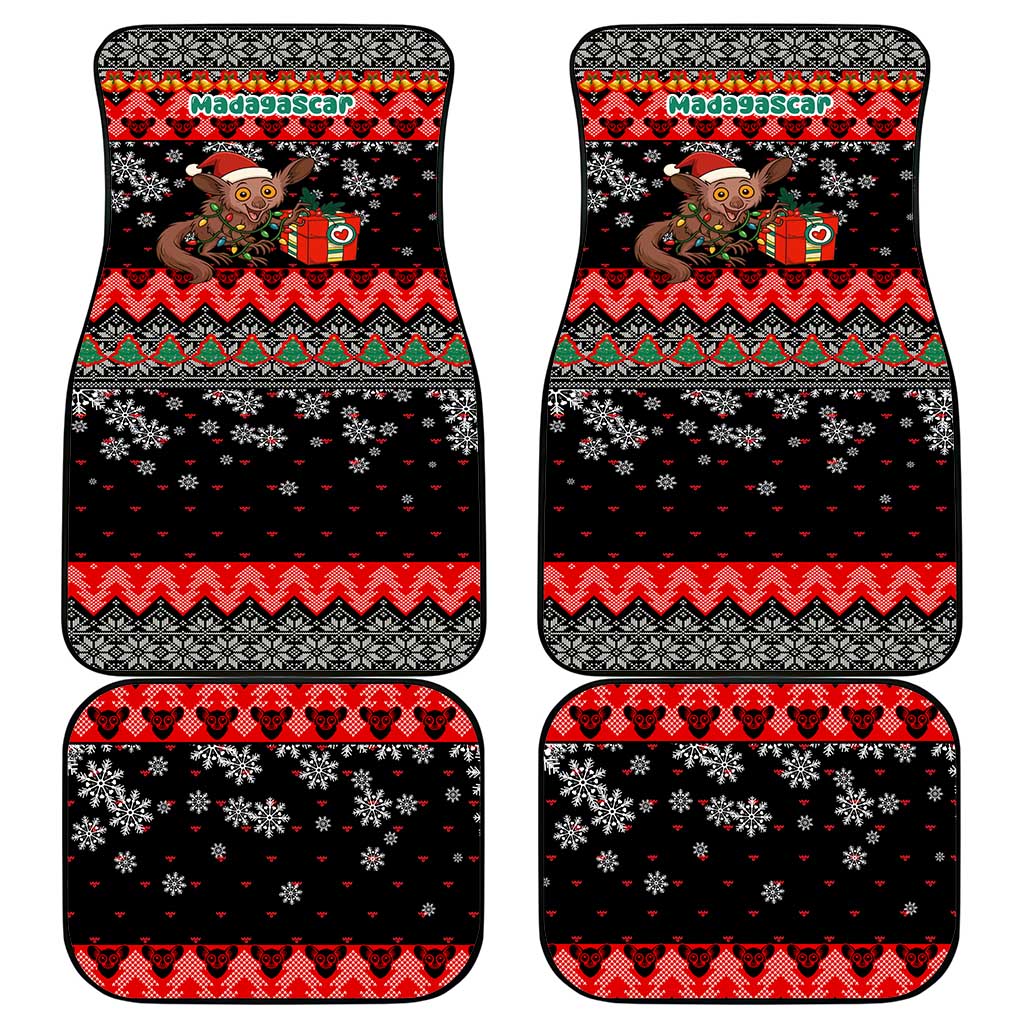 Madagascar Christmas Car Mats Aye Aye Lemur Santa Hat Holiday Lights - African Pride