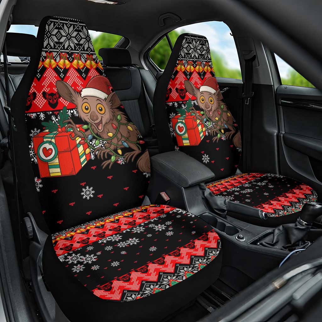 Madagascar Christmas Car Seat Cover Aye Aye Lemur Santa Hat Holiday Lights - African Pride