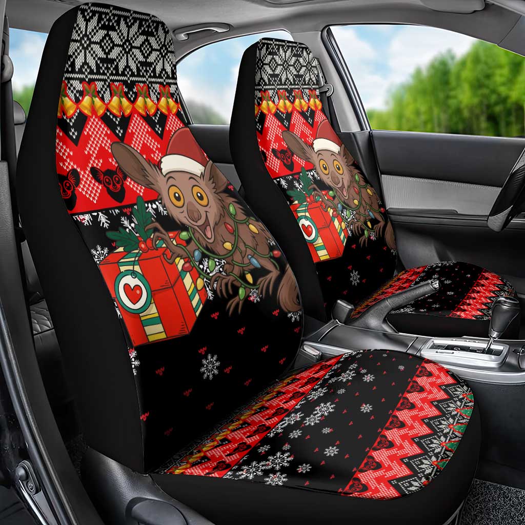 Madagascar Christmas Car Seat Cover Aye Aye Lemur Santa Hat Holiday Lights - African Pride