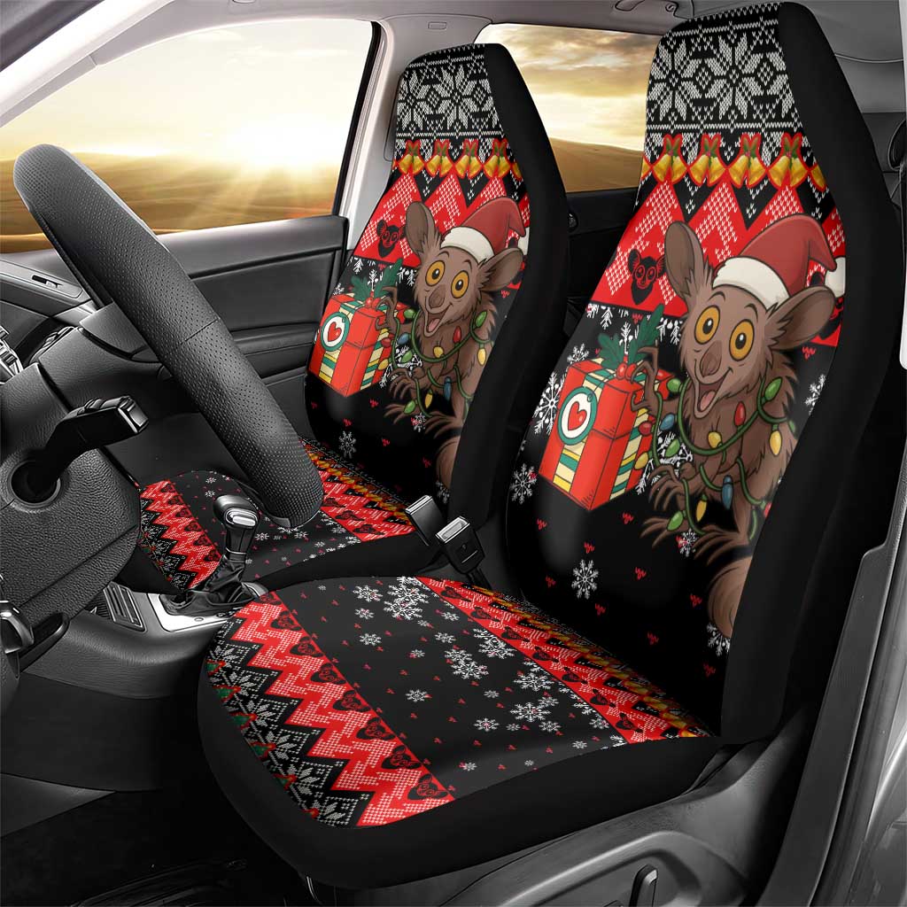 Madagascar Christmas Car Seat Cover Aye Aye Lemur Santa Hat Holiday Lights - African Pride