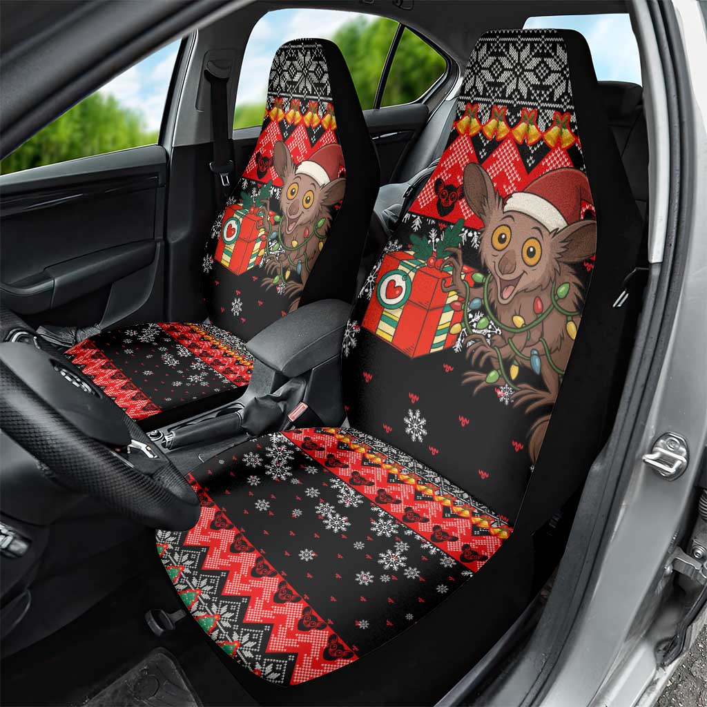 Madagascar Christmas Car Seat Cover Aye Aye Lemur Santa Hat Holiday Lights - African Pride