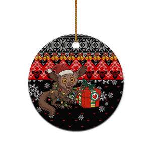Madagascar Christmas Ceramic Ornament Aye Aye Lemur Santa Hat Holiday Lights - African Pride