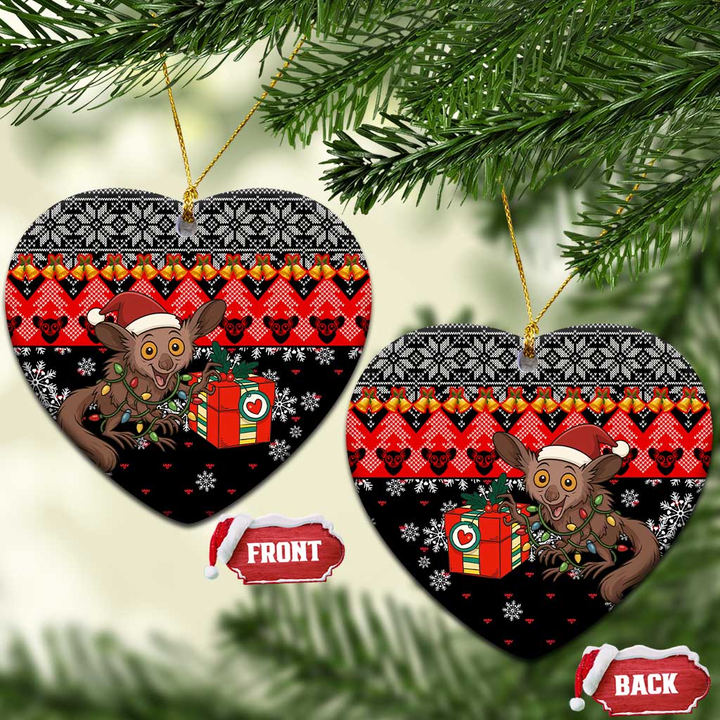 Madagascar Christmas Ceramic Ornament Aye Aye Lemur Santa Hat Holiday Lights - African Pride