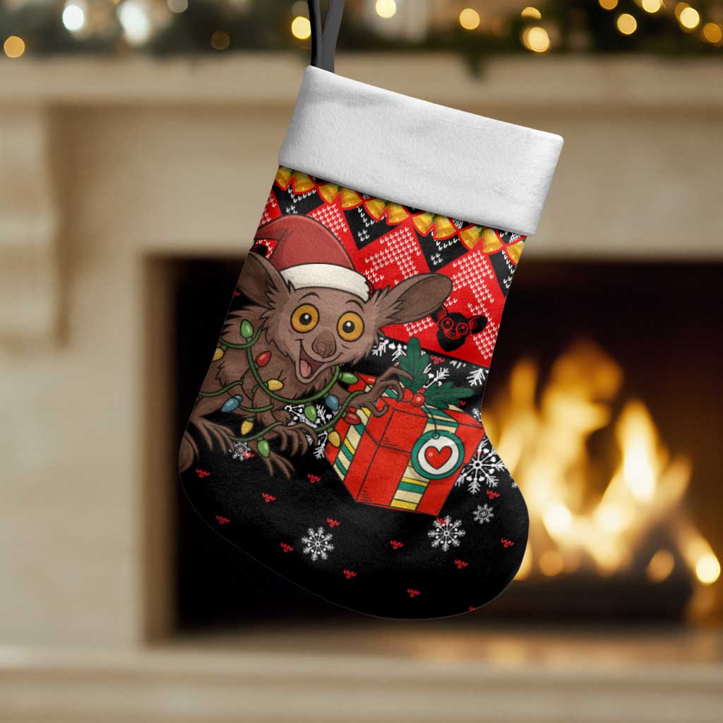 Madagascar Christmas Stocking Aye Aye Lemur Santa Hat Holiday Lights - African Pride