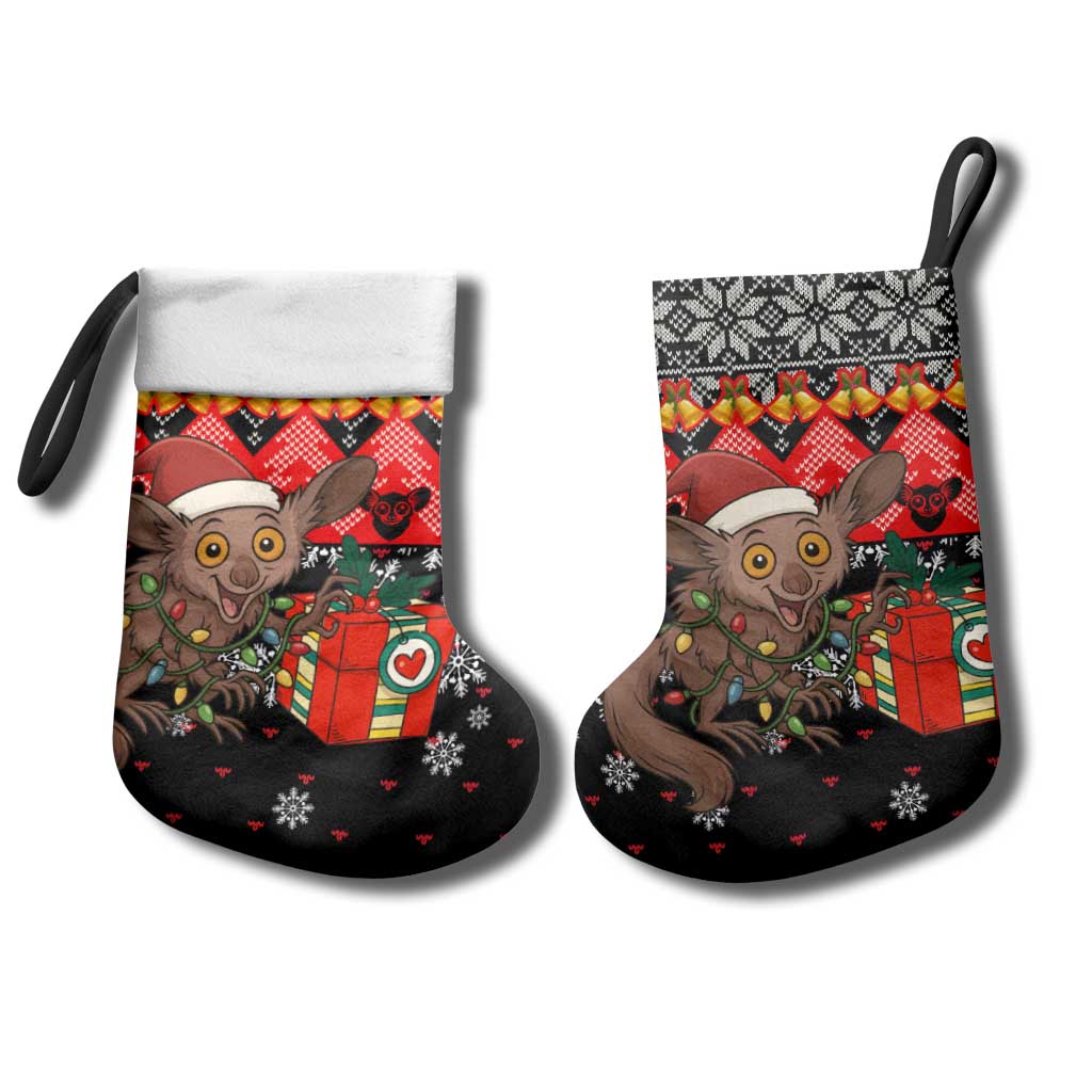Madagascar Christmas Stocking Aye Aye Lemur Santa Hat Holiday Lights - African Pride