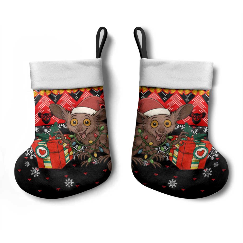 Madagascar Christmas Stocking Aye Aye Lemur Santa Hat Holiday Lights - African Pride