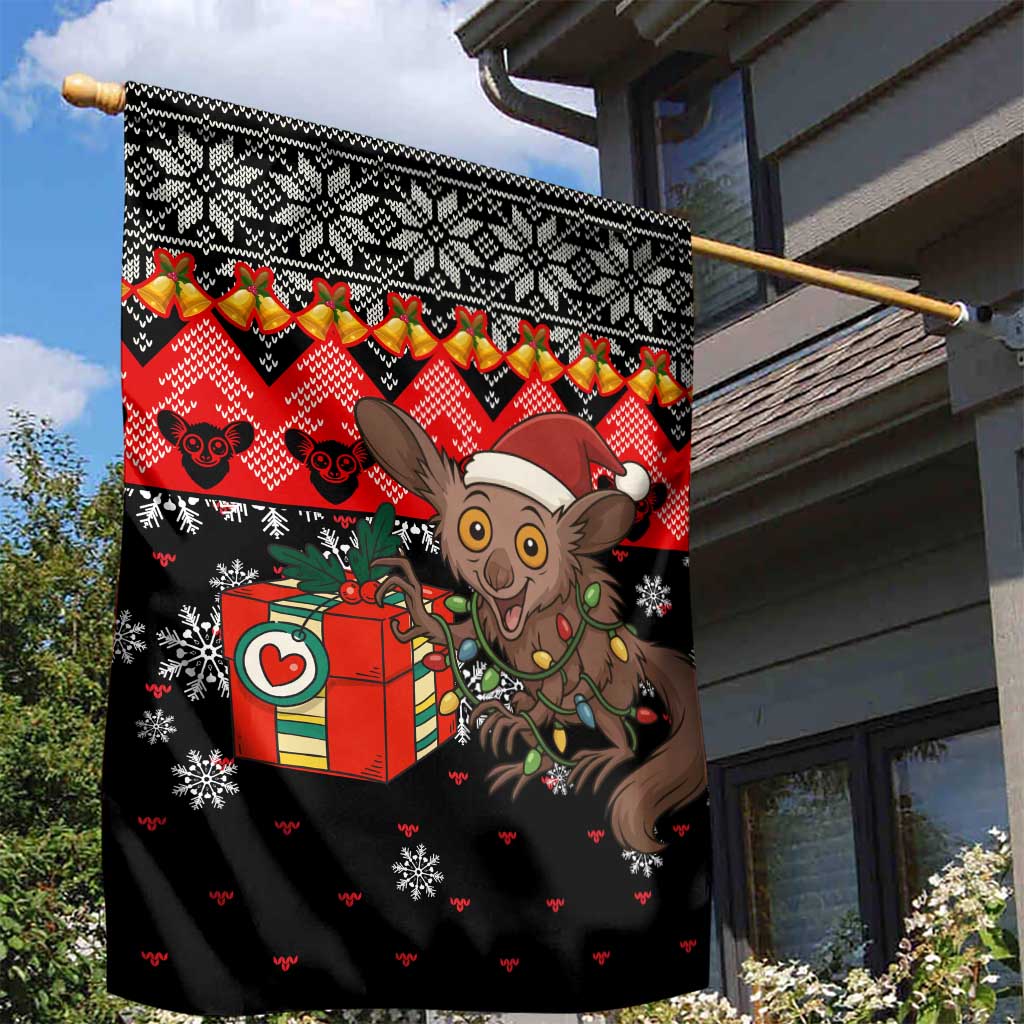 Madagascar Christmas Garden Flag Aye Aye Lemur Santa Hat Holiday Lights - African Pride
