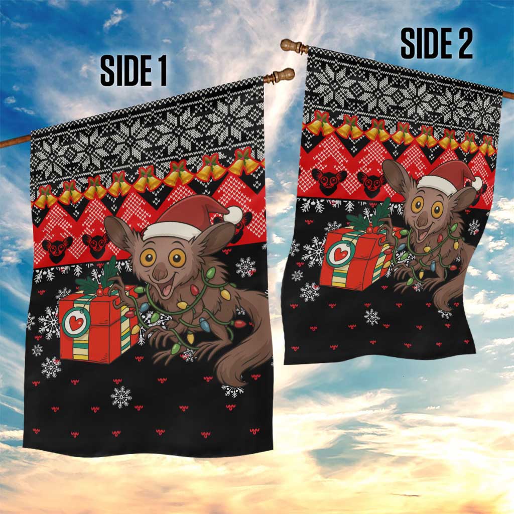 Madagascar Christmas Garden Flag Aye Aye Lemur Santa Hat Holiday Lights - African Pride