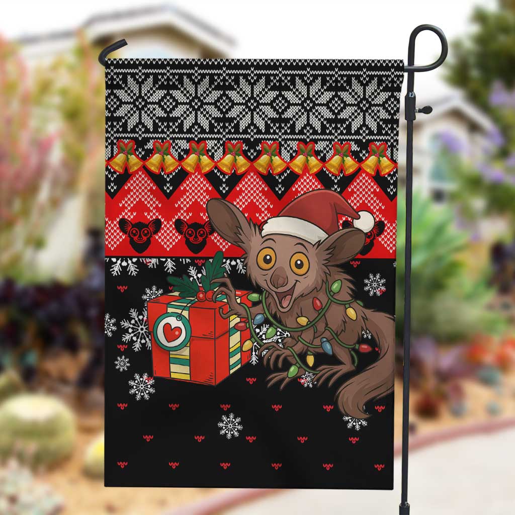 Madagascar Christmas Garden Flag Aye Aye Lemur Santa Hat Holiday Lights - African Pride