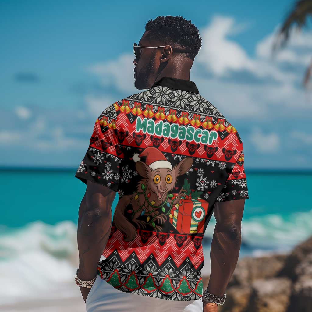Madagascar Christmas Hawaiian Shirt Aye Aye Lemur Santa Hat Holiday Lights - African Pride