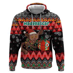 Madagascar Christmas Hoodie Aye Aye Lemur Santa Hat Holiday Lights - African Pride