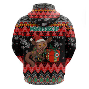 Madagascar Christmas Hoodie Aye Aye Lemur Santa Hat Holiday Lights - African Pride