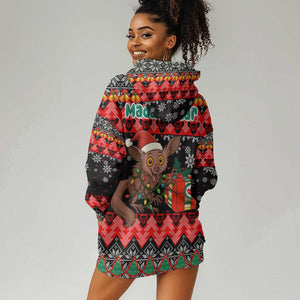 Madagascar Christmas Hoodie Dress Aye Aye Lemur Santa Hat Holiday Lights - African Pride