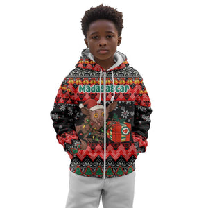 Madagascar Christmas Kid Hoodie Aye Aye Lemur Santa Hat Holiday Lights - African Pride
