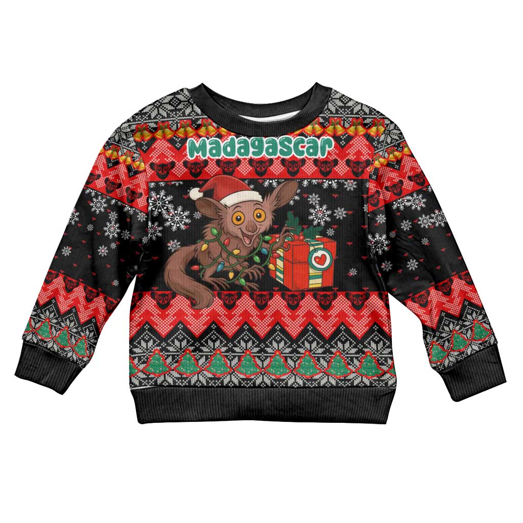Madagascar Christmas Kid Ugly Christmas Sweater Aye Aye Lemur Santa Hat Holiday Lights - African Pride