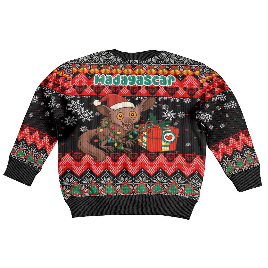 Madagascar Christmas Kid Ugly Christmas Sweater Aye Aye Lemur Santa Hat Holiday Lights - African Pride