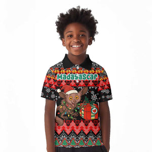Madagascar Christmas Kid Polo Shirt Aye Aye Lemur Santa Hat Holiday Lights - African Pride