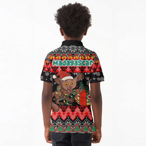Madagascar Christmas Kid Polo Shirt Aye Aye Lemur Santa Hat Holiday Lights - African Pride
