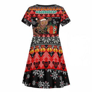 Madagascar Christmas Kid Short Sleeve Dress Aye Aye Lemur Santa Hat Holiday Lights - African Pride