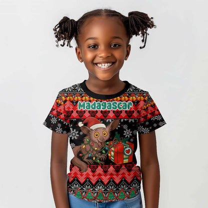 Madagascar Christmas Kid T shirt Aye Aye Lemur Santa Hat Holiday Lights - African Pride