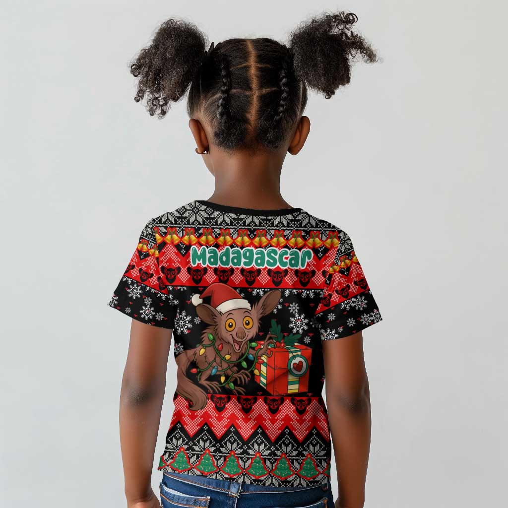 Madagascar Christmas Kid T shirt Aye Aye Lemur Santa Hat Holiday Lights - African Pride