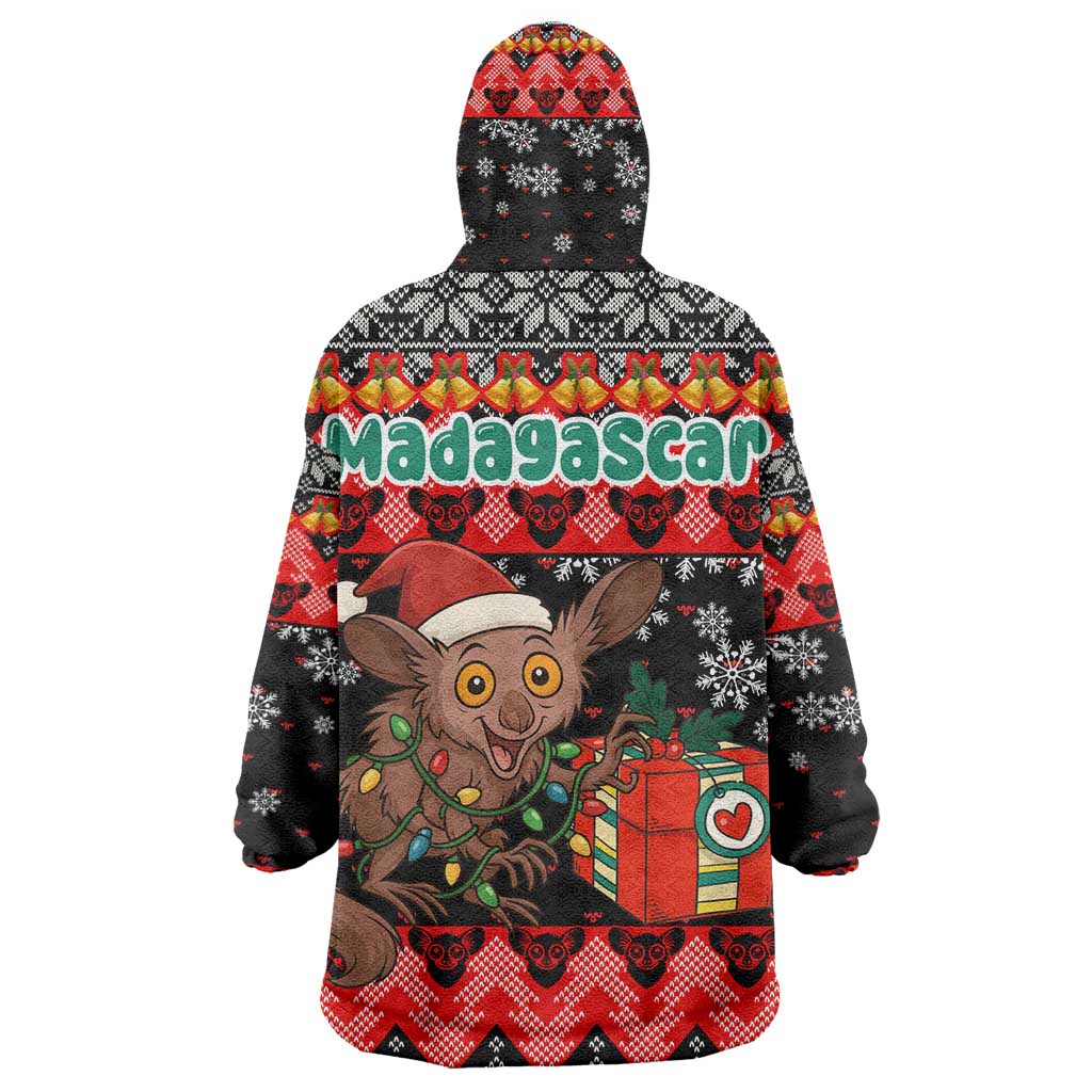Madagascar Christmas Kid Wearable Blanket Hoodie Aye Aye Lemur Santa Hat Holiday Lights - African Pride