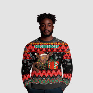 Madagascar Christmas Ugly Christmas Sweater Aye Aye Lemur Santa Hat Holiday Lights - African Pride