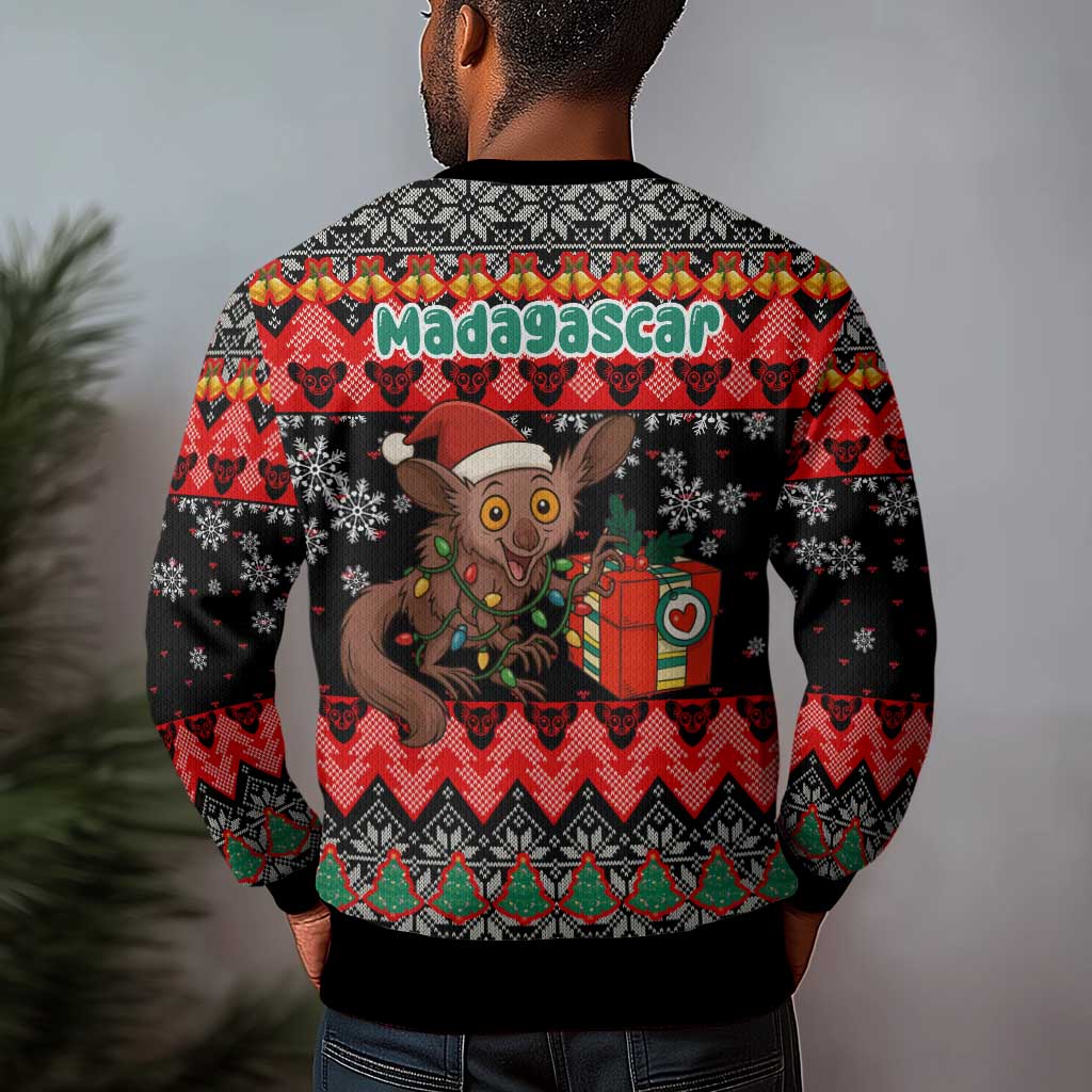 Madagascar Christmas Ugly Christmas Sweater Aye Aye Lemur Santa Hat Holiday Lights - African Pride