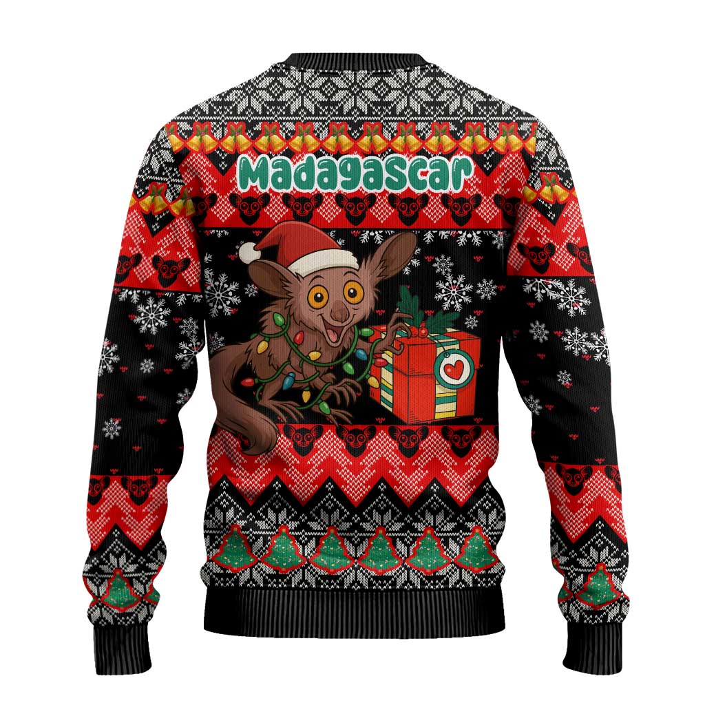 Madagascar Christmas Ugly Christmas Sweater Aye Aye Lemur Santa Hat Holiday Lights - African Pride
