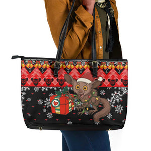 Madagascar Christmas Leather Tote Bag Aye Aye Lemur Santa Hat Holiday Lights - African Pride