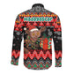 Madagascar Christmas Long Sleeve Button Shirt Aye Aye Lemur Santa Hat Holiday Lights - African Pride