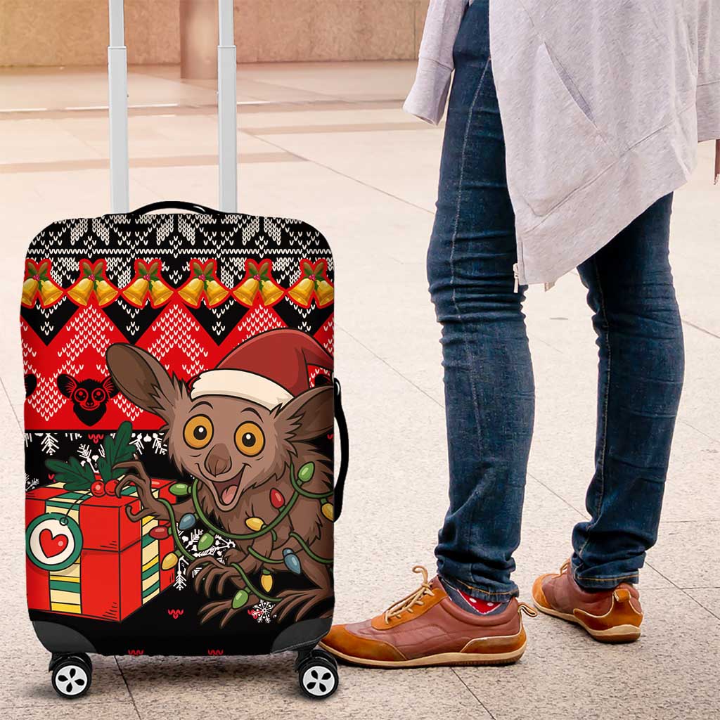 Madagascar Christmas Luggage Cover Aye Aye Lemur Santa Hat Holiday Lights - African Pride