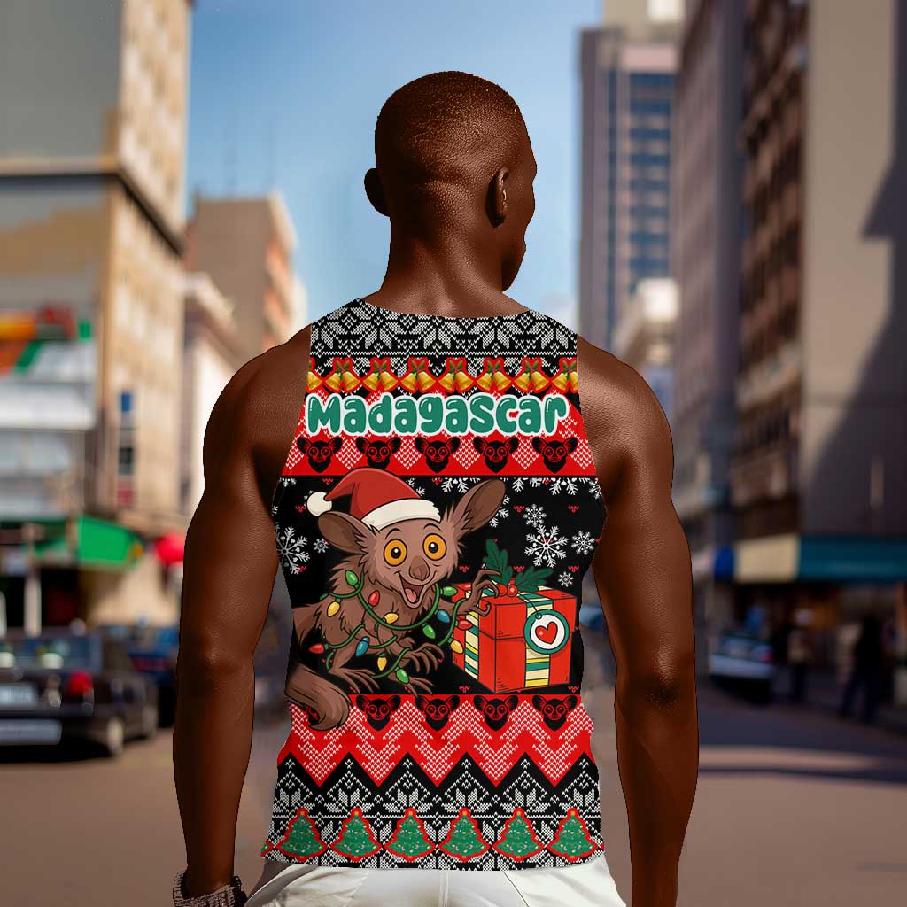 Madagascar Christmas Men Tank Top Aye Aye Lemur Santa Hat Holiday Lights - African Pride