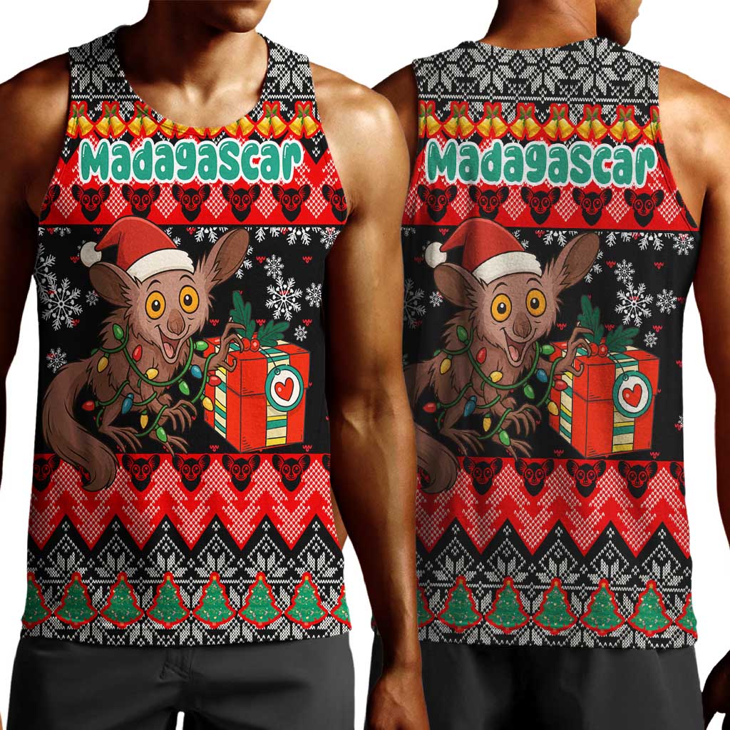 Madagascar Christmas Men Tank Top Aye Aye Lemur Santa Hat Holiday Lights - African Pride