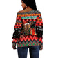 Madagascar Christmas Off Shoulder Sweater Aye Aye Lemur Santa Hat Holiday Lights - African Pride