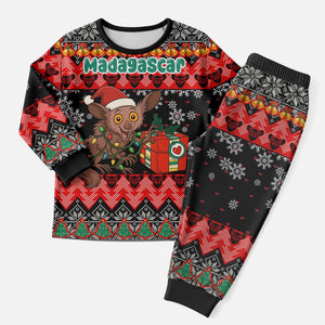 Madagascar Christmas Pajama Set Aye Aye Lemur Santa Hat Holiday Lights - African Pride
