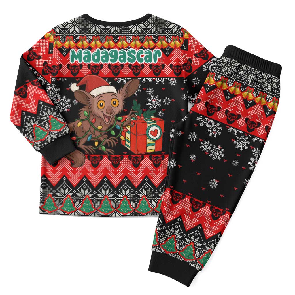 Madagascar Christmas Pajama Set Aye Aye Lemur Santa Hat Holiday Lights - African Pride