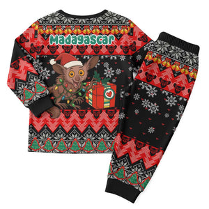 Madagascar Christmas Pajama Set Aye Aye Lemur Santa Hat Holiday Lights - African Pride