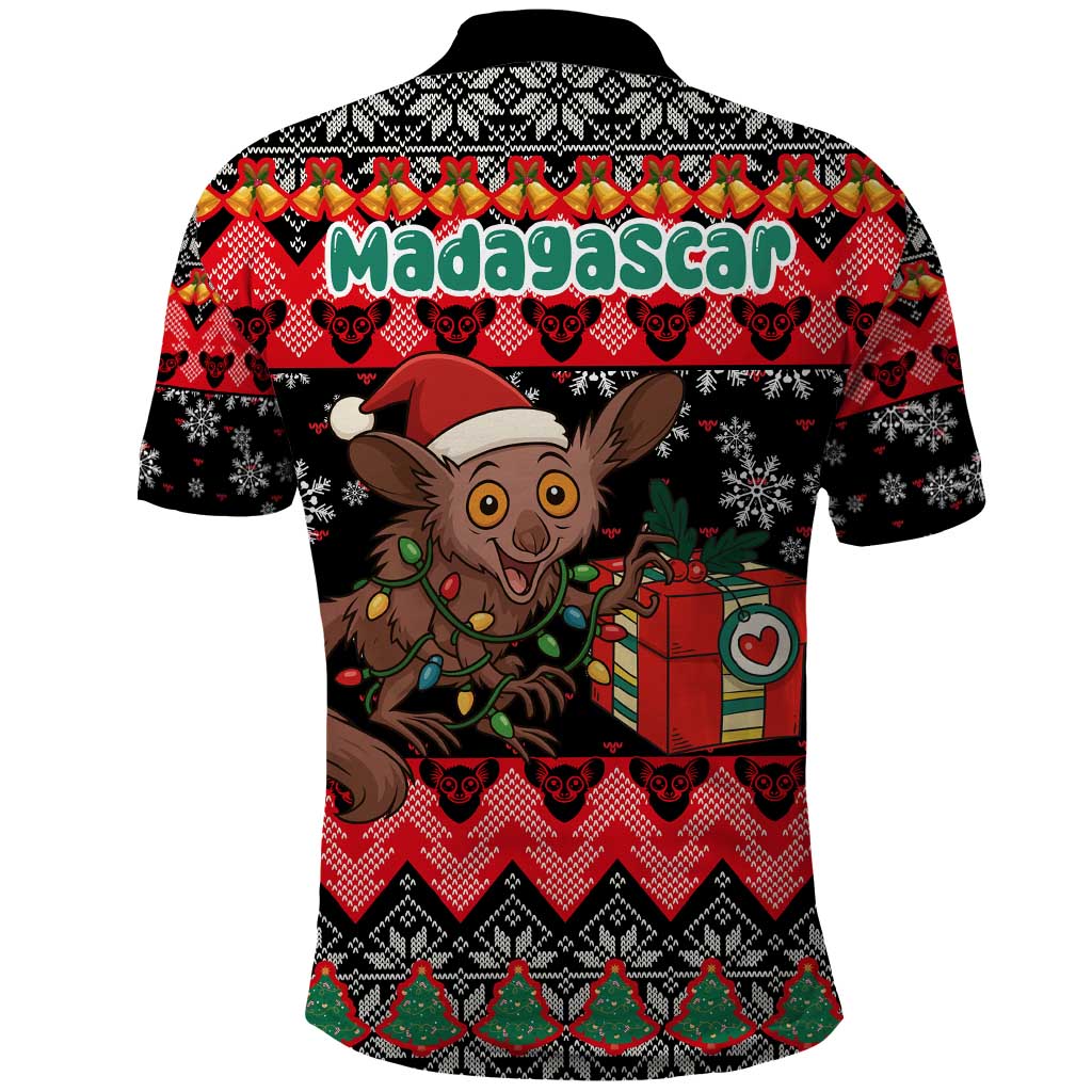 Madagascar Christmas Polo Shirt Aye Aye Lemur Santa Hat Holiday Lights - African Pride