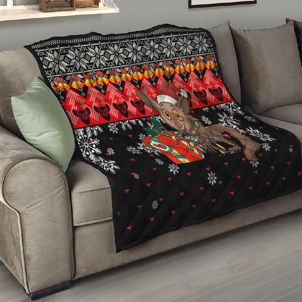 Madagascar Christmas Quilt Aye Aye Lemur Santa Hat Holiday Lights - African Pride
