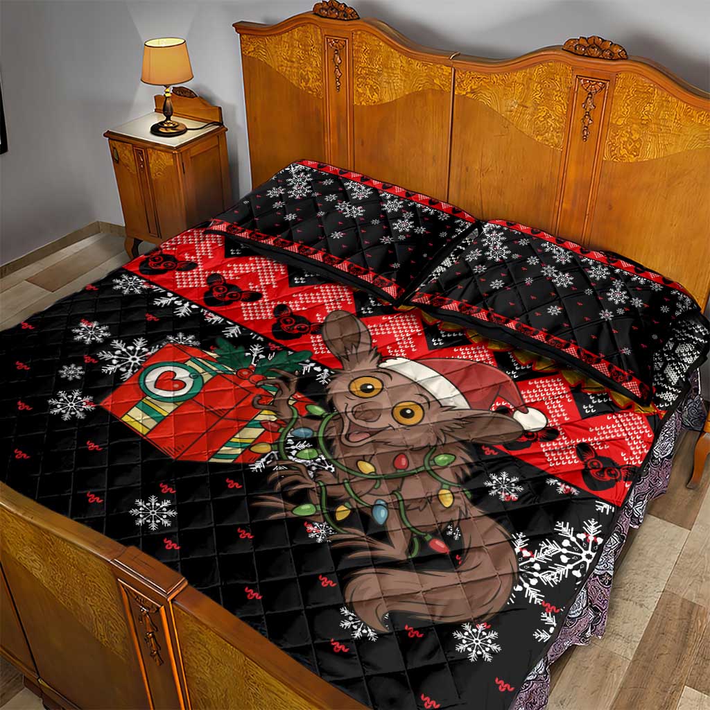 Madagascar Christmas Quilt Bed Set Aye Aye Lemur Santa Hat Holiday Lights - African Pride
