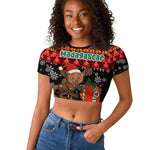 Madagascar Christmas Raglan Cropped T shirt Aye Aye Lemur Santa Hat Holiday Lights - African Pride