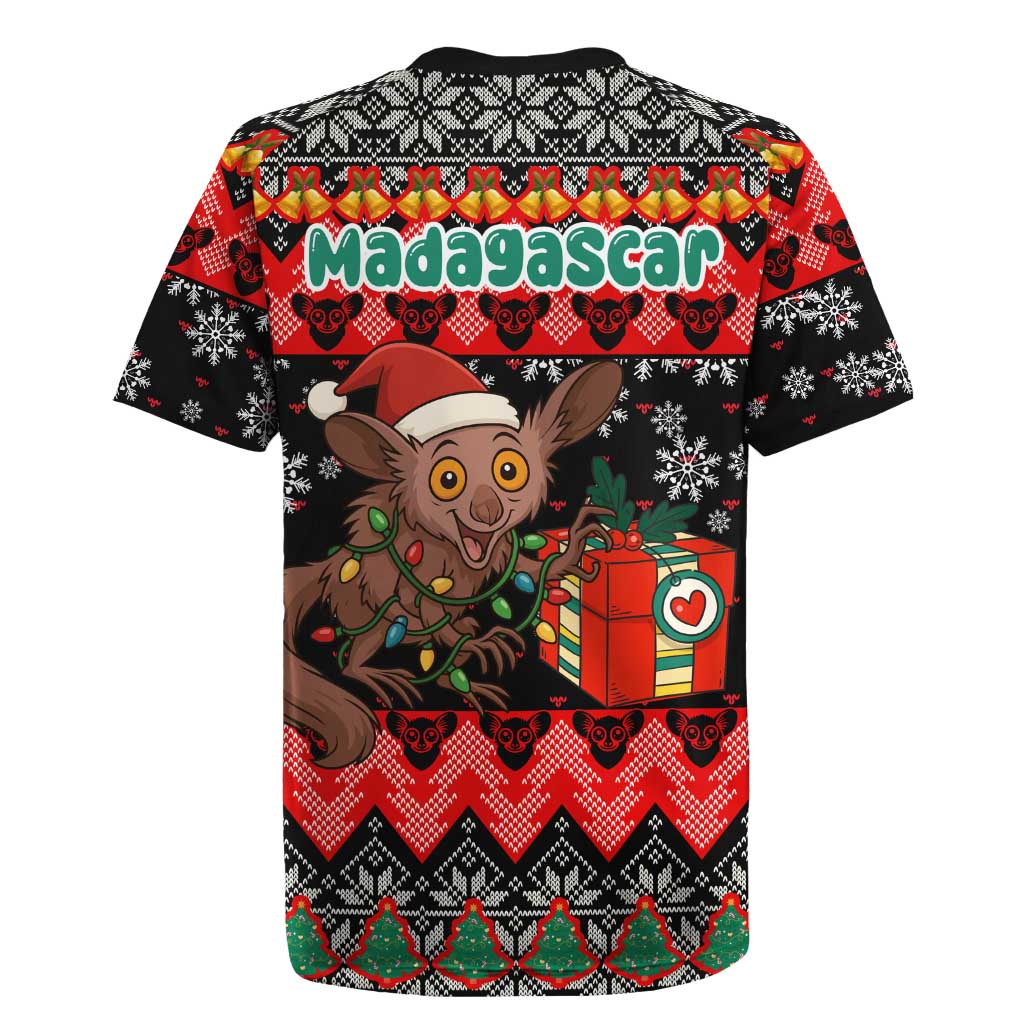 Madagascar Christmas Rugby Jersey Aye Aye Lemur Santa Hat Holiday Lights - African Pride