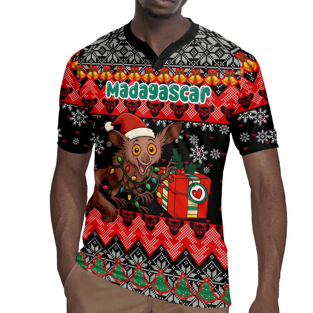 Madagascar Christmas Rugby Jersey Aye Aye Lemur Santa Hat Holiday Lights - African Pride