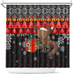 Madagascar Christmas Shower Curtain Aye Aye Lemur Santa Hat Holiday Lights - African Pride
