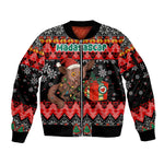 Madagascar Christmas Sleeve Zip Bomber Jacket Aye Aye Lemur Santa Hat Holiday Lights - African Pride