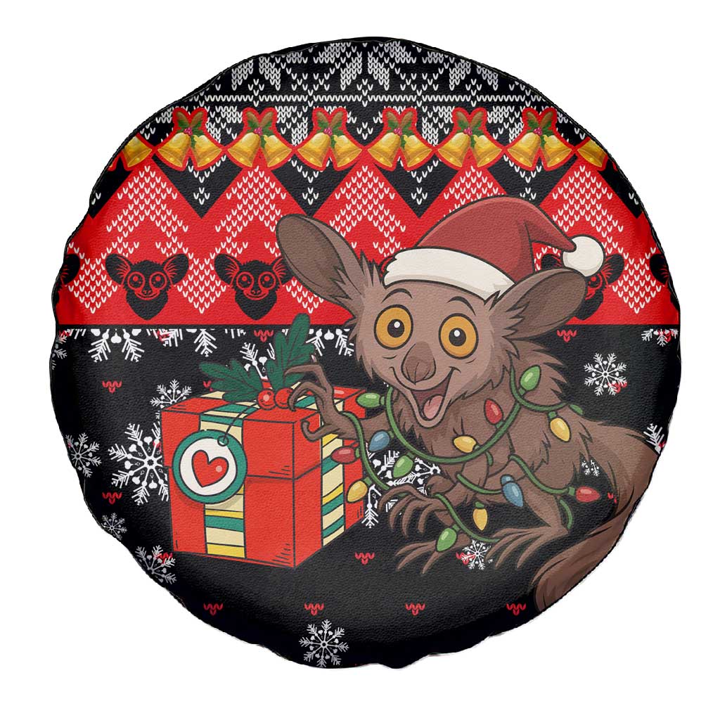 Madagascar Christmas Spare Tire Cover Aye Aye Lemur Santa Hat Holiday Lights - African Pride