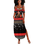 Madagascar Christmas Summer Maxi Dress Aye Aye Lemur Santa Hat Holiday Lights - African Pride