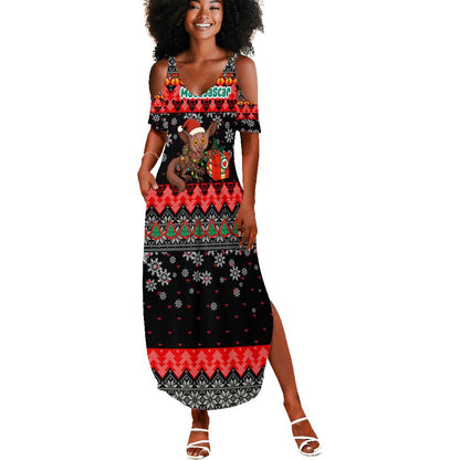 Madagascar Christmas Summer Maxi Dress Aye Aye Lemur Santa Hat Holiday Lights - African Pride